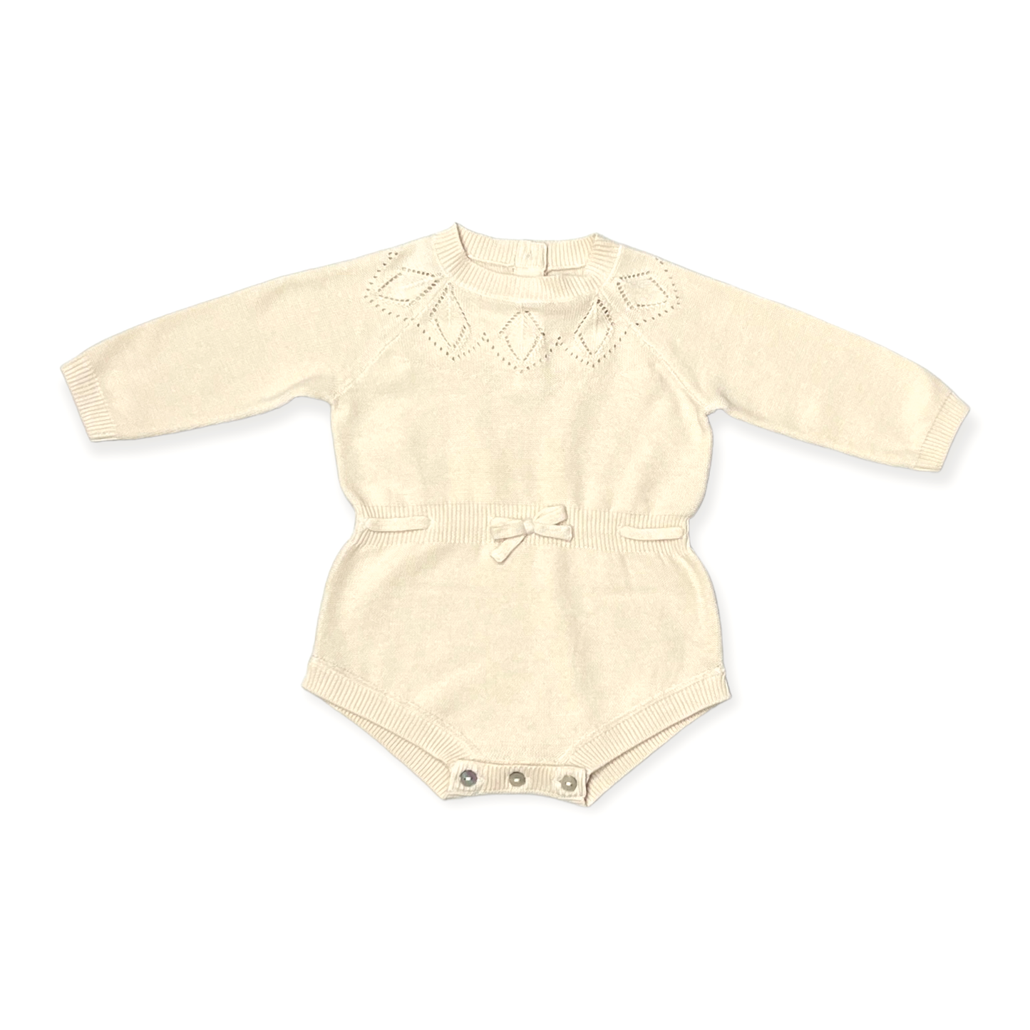 Milan Pointelle Knit Baby Girl Bodysuit 3pc SET (Organic): 0-3M / Cream