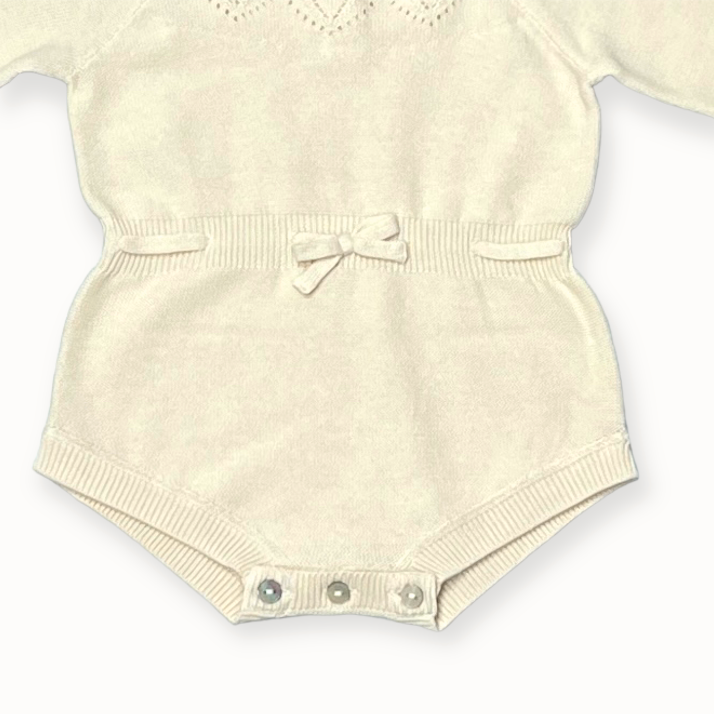 Milan Pointelle Knit Baby Girl Bodysuit 3pc SET (Organic): 0-3M / Cream