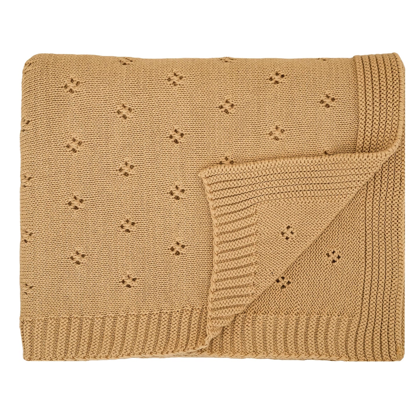 Organic Cotton Knitted Blanket, Ochre