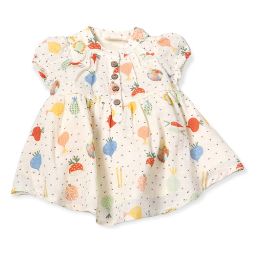 Veggie Puff Sleeve Muslin Baby Dress+Bloomer(Organic Muslin)