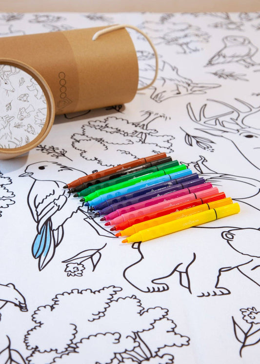 Coloring Washable Tablecloth & 12 Markers Set - Friends of the Forest