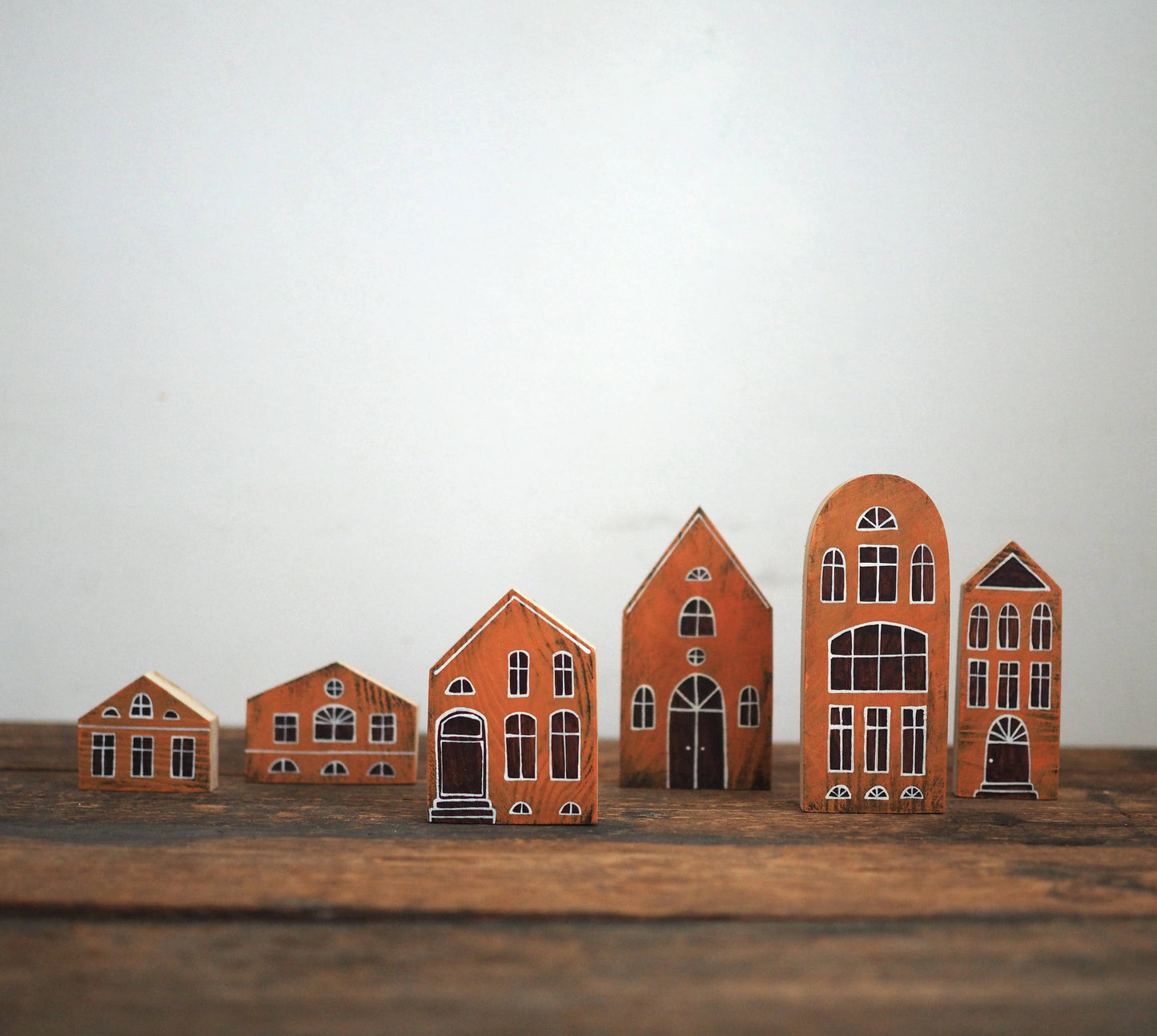 Bricky houses hand painted wooden village, miniature houses